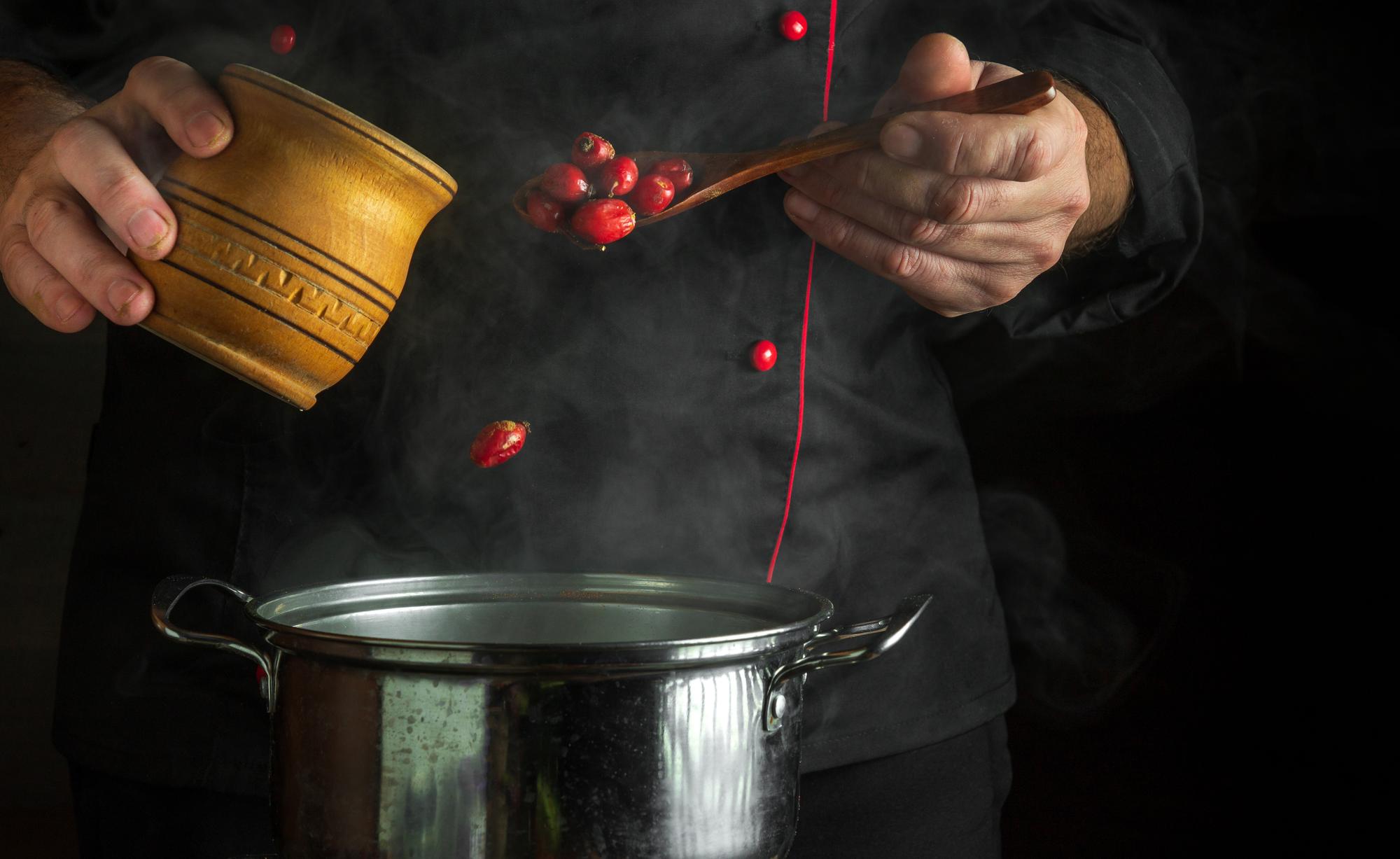 Chef demonstrating sauce technique